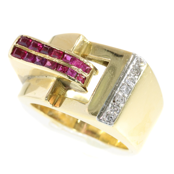 Strong design gold Retro ruby diamond ring